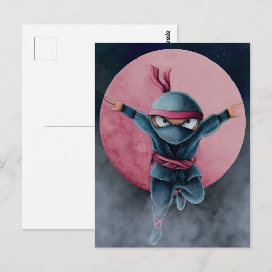 Leaping Ninja Red Moon Briefkaart (Voorkant / Achterkant)