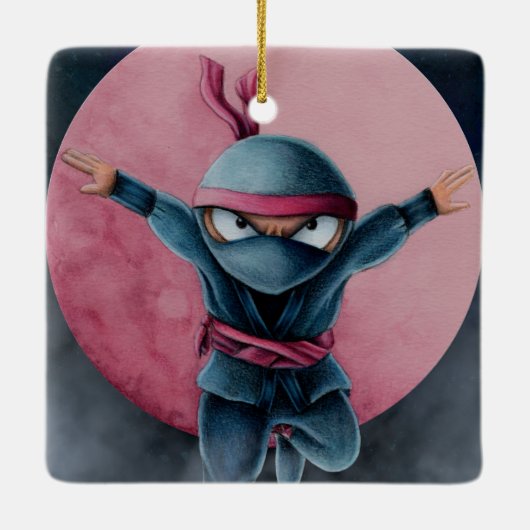 Leaping Ninja Red Moon Keramisch Ornament (Achterkant)