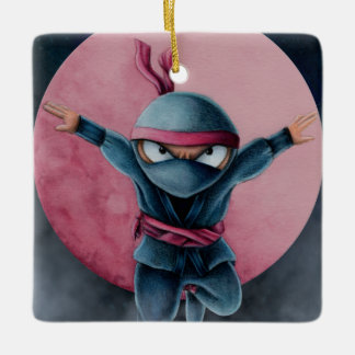 Leaping Ninja Red Moon Keramisch Ornament