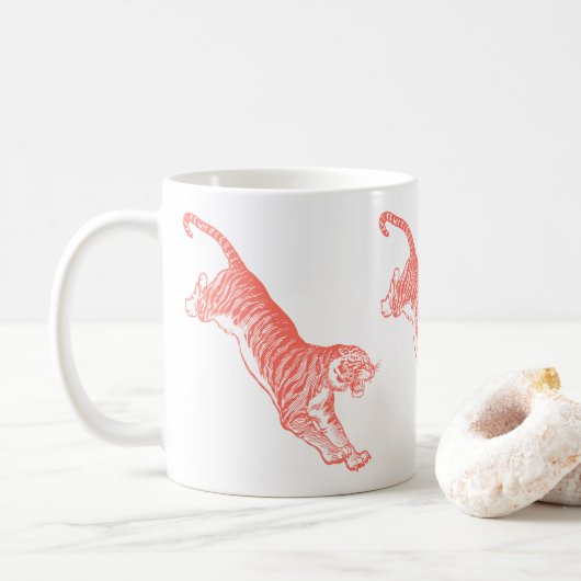 Leaping Oranje Tigers Illustratie Mok (Met donut)