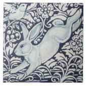 Leaping Rabbit, Bird Navy Blue Floral Trivet Tegeltje (Voorkant)