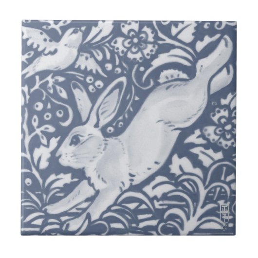 Leaping Rabbit Blue White Botanical Dedham Delft C Tegeltje (Voorkant)