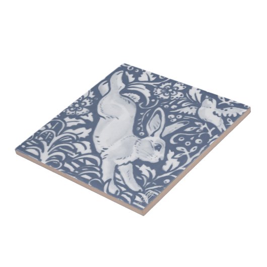 Leaping Rabbit Blue White Botanical Dedham Delft Tegeltje (Zijkant)