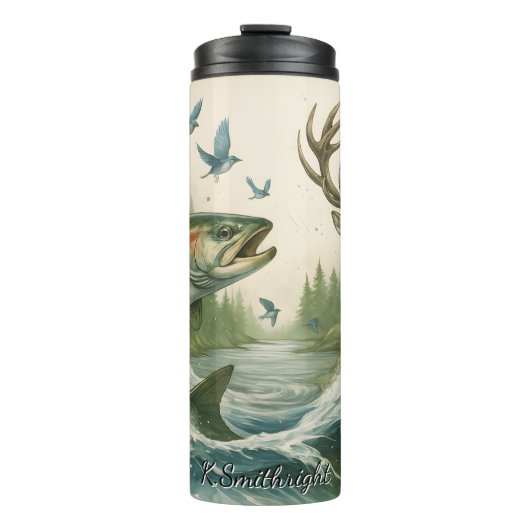 Leaping Rainbow Trout Forest Deer Thermosbeker (Voorkant)