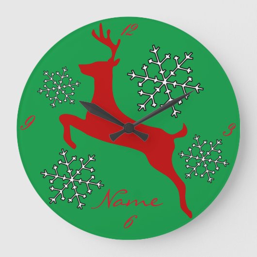 Leaping Red Deer Snowflakes Thunder_Cove Grote Klok (Voorkant)