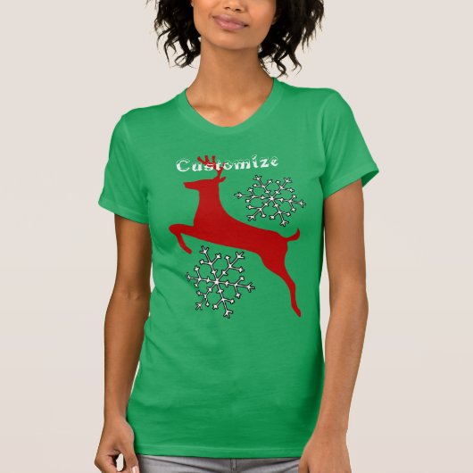 Leaping Red Deer Snowflakes Thunder_Cove T-shirt (Voorkant)
