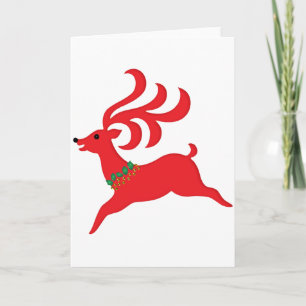 Leaping Red Reindeer Silhouette Feestdagen Kaart