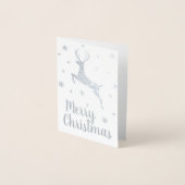 Leaping Reindeer Modern Merry Kerstmis Folie Kaarten (Voorkant)