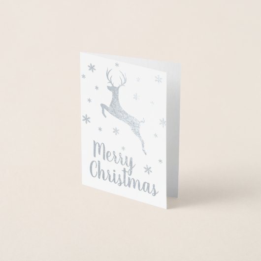Leaping Reindeer Modern Merry Kerstmis Folie Kaarten (Voorkant)