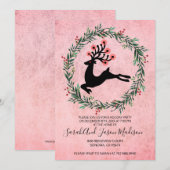 Leaping renindeder in Holly Wreatay Party Kaart (Voorkant / Achterkant)