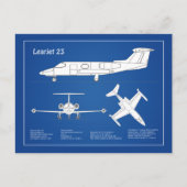 Learjet 23 - Vliegtuigblauwdruk Tekenplannen ABD Briefkaart (Voorkant)