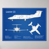 Learjet 23 - Vliegtuigblauwdruk Tekenplannen ABD Poster (Voorkant)