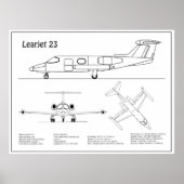 Learjet 23 - Vliegtuigblauwdruk Tekenplannen BD Poster (Voorkant)
