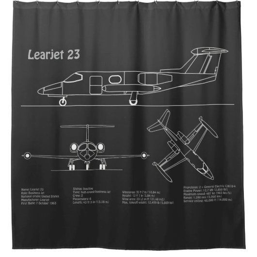 Learjet 23 - Vliegtuigblauwdruk Tekenplannen PD Douchegordijn (Voorkant)