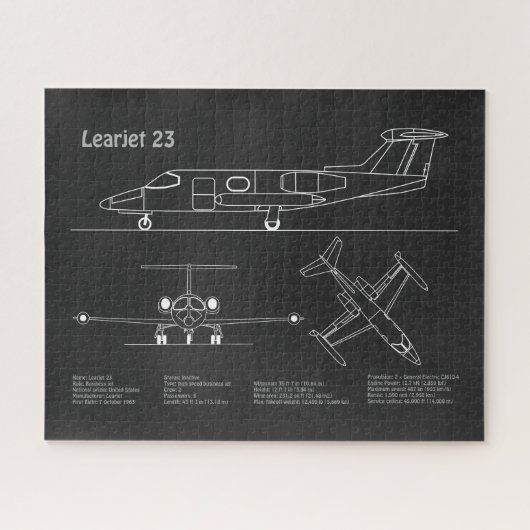 Learjet 23 - Vliegtuigblauwdruk Tekenplannen PD Legpuzzel (Horizontaal)