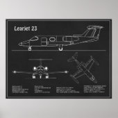 Learjet 23 - Vliegtuigblauwdruk Tekenplannen PD Poster (Voorkant)