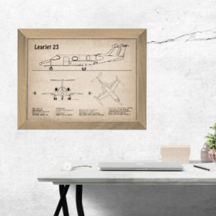 Learjet 23 - Vliegtuigblauwdruk Tekenplannen SD Foto Afdruk