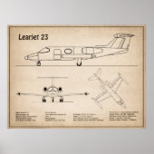 Learjet 23 - Vliegtuigblauwdruk Tekenplannen SD Poster (Voorkant)