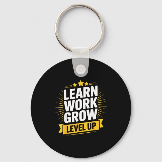 Learn Work Grow Level Up Motivational Growth Insra Sleutelhanger (Voorkant)