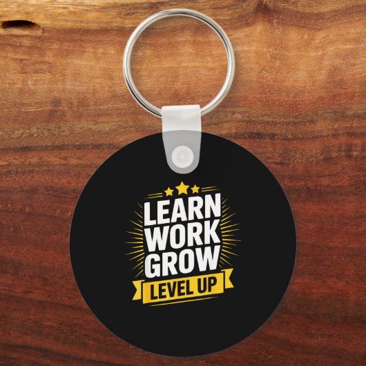 Learn Work Grow Level Up Motivational Growth Insra Sleutelhanger (Voorkant)