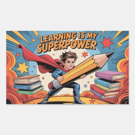 Learning Is My Superpower – Heroic School Rechthoekige Sticker (Voorkant)