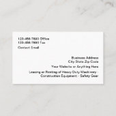 Leasing en verhuur van bouwmachines visitekaartje (Achterkant)