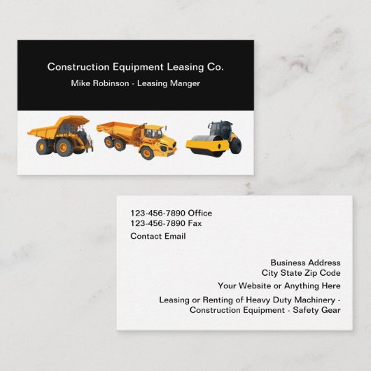 Leasing en verhuur van bouwmachines visitekaartje (Voorkant / Achterkant)