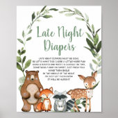 Leate night diapers woodland baby shower game sign poster (Voorkant)