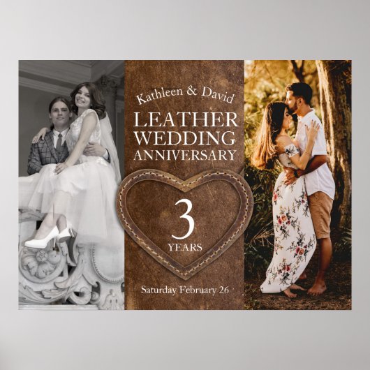 Leather 3rd wedding anniversary heart party poster (Voorkant)