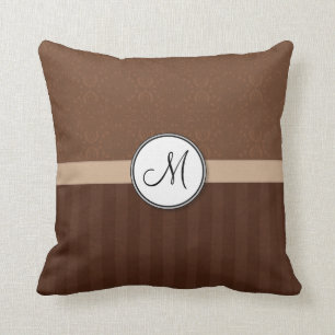 Leather Brown Damask met Stripes en Monogram Kussen