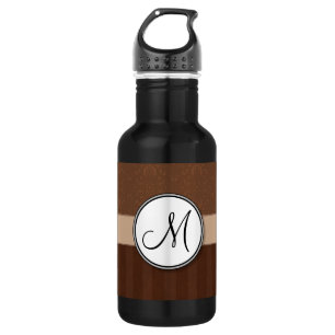 Leather Brown Damask met Stripes en Monogram Waterfles