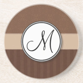 Leather Brown Damask met Stripes en Monogram Zandsteen Onderzetter