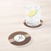 Leather Brown Damask met Stripes en Monogram Zandsteen Onderzetter (Zijkant)