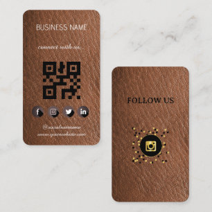 Leather Brown - Social Media QR Code Visitekaartje