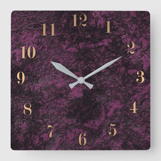 Leather Burgundy texture Square Wall Clock Vierkante Klok (Voorkant)
