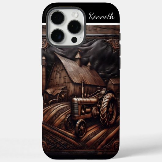 Leather Carved Tractor Scene Case-Mate iPhone Case (Achterkant)