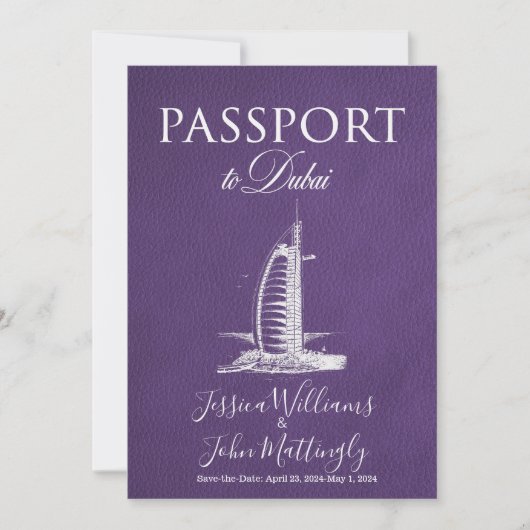 Leather Dubai Passport Wedding Save the Date Kaart (Voorkant)
