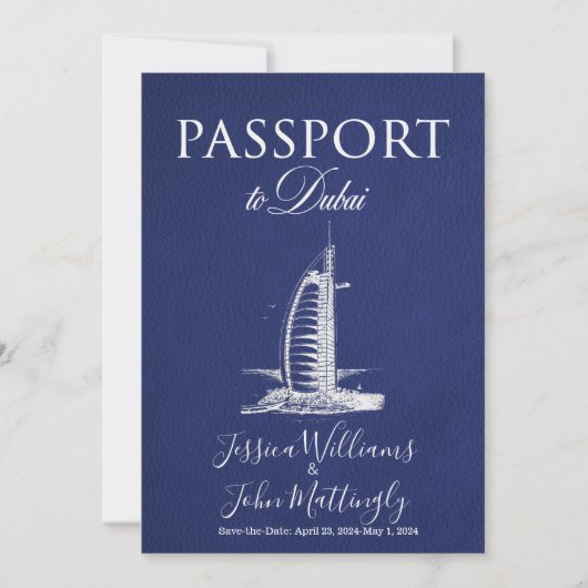 Leather Dubai Passport Wedding Save the Date Kaart (Voorkant)