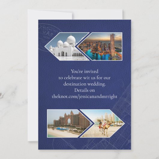 Leather Dubai Passport Wedding Save the Date Kaart (Achterkant)