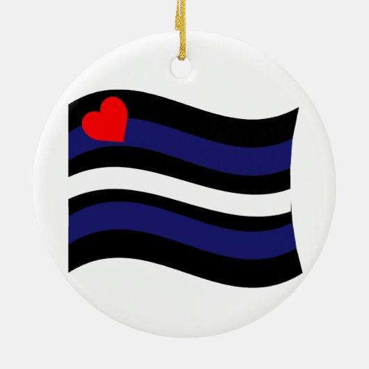 LEATHER FLAG WAKING KERAMISCH ORNAMENT (Achterkant)