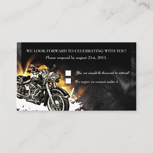 Leather & Flames Biker RSVP Receptiekaart Informatiekaartje (Voorkant)