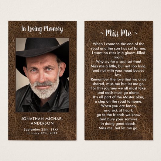 Leather Funeral Sympathy Memorial Prayer Kaart (Voorkant /achterkant)