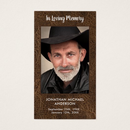Leather Funeral Sympathy Memorial Prayer Kaart (Voorkant)