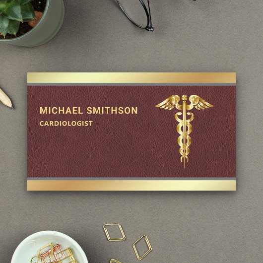 Leather Gold Caduceus Symbool Medical Professional Visitekaartje
