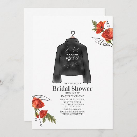 Leather Jacket Poppies Future Mrs. Vrijgezellenfee Kaart (Voorkant / Achterkant)