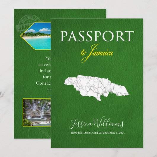 Leather Jamaica Passport Sla de datum op Kaart (Voorkant / Achterkant)