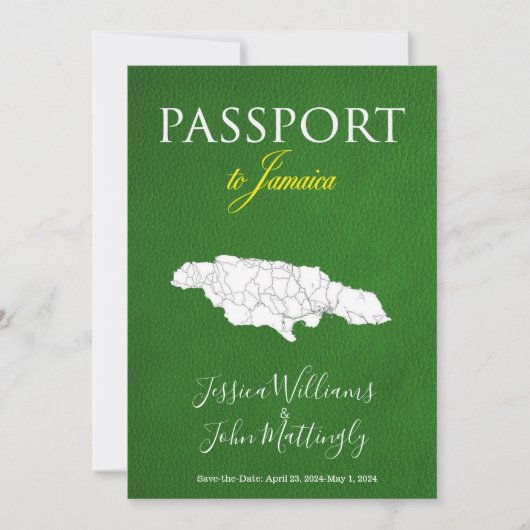 Leather Jamaica Passport Wedding Save the Date Kaart (Voorkant)