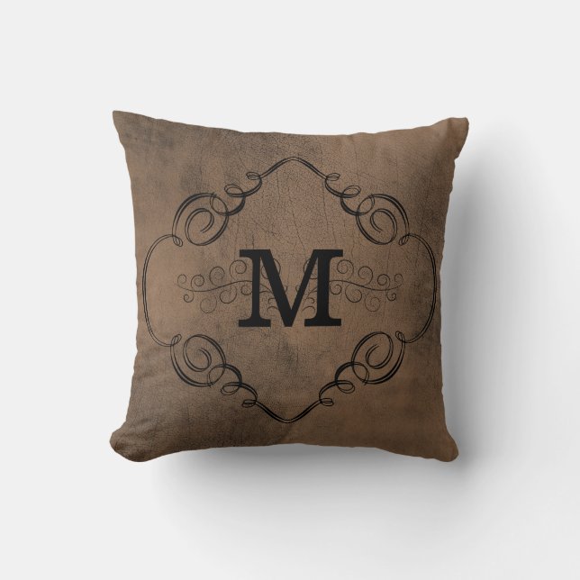Leather Kijk Monogram Weddenschap Kussen (Voorkant)