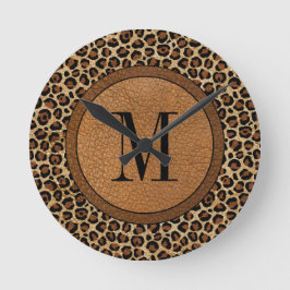 Leather Leopard Vintage Modern Boho Big Monogram Ronde Klok