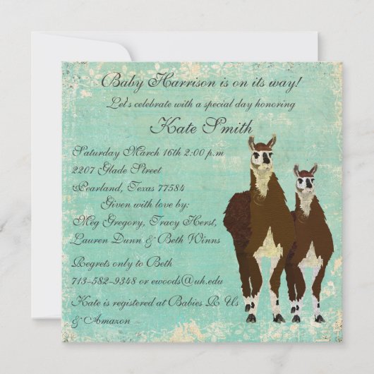 Leather Llamas Baby Invitation Kaart (Voorkant)